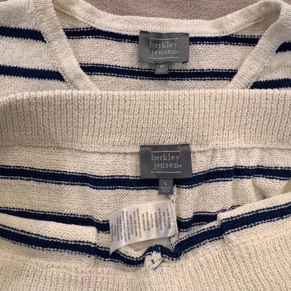 Hamptons Coastal Nautical Knit Lounge Set Resort Yacht Club Shorts Navy Sz XL/L